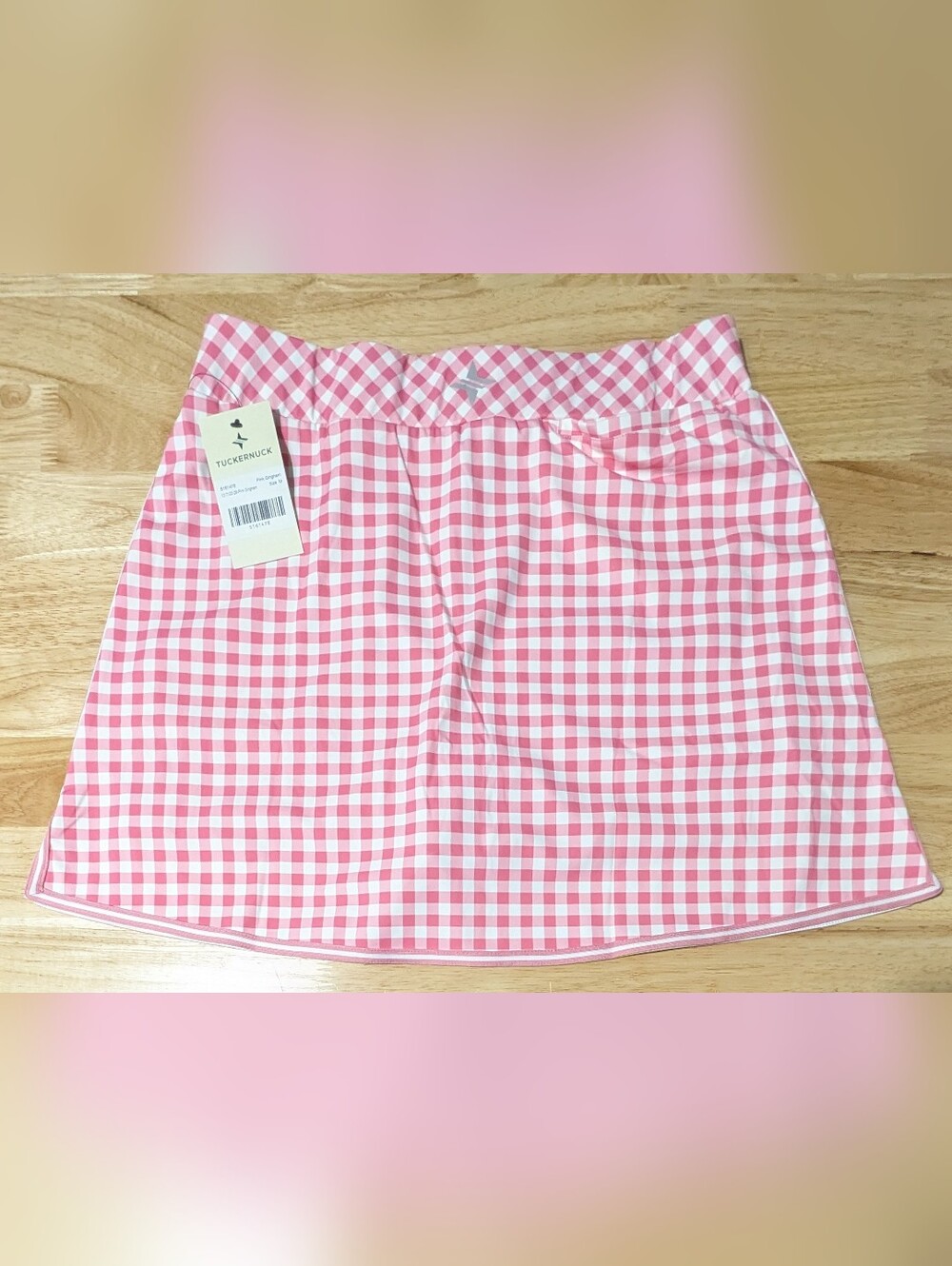 Tuckernuck Karrie Golf Skirt Medium Pink Gingham 16” Preppy Stretch Skort NWT - Picture 7 of 14